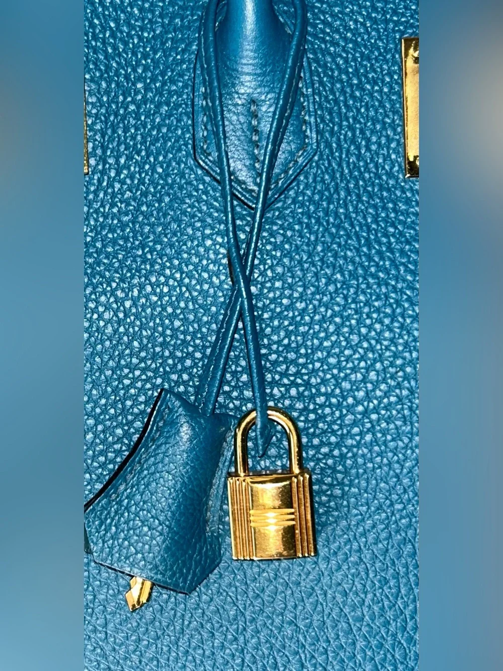 HERMES Birkin 35 Bleu Izmir Togo Leather Gold Hardware Handbag